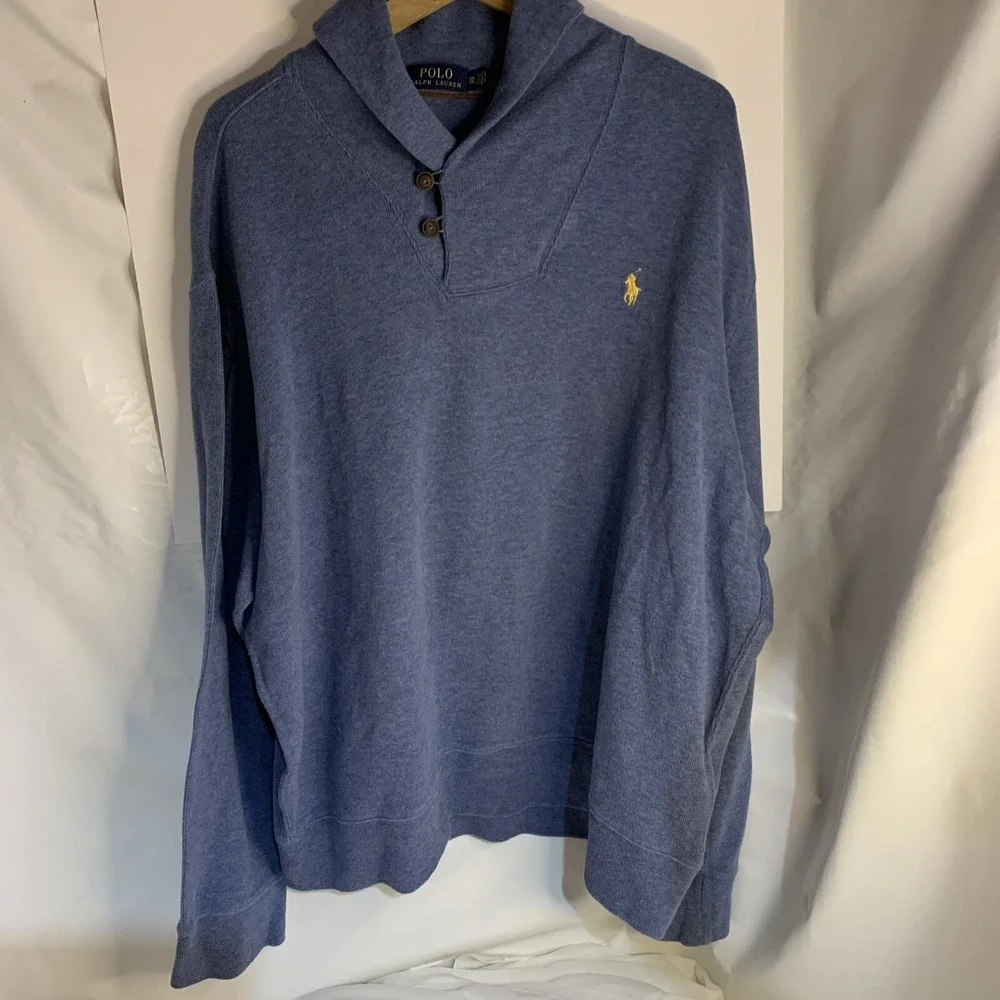 Polo Ralph Lauren Cotton Mock Neck Button Pony LS‎ Sweater Pullover Blue Men XXL